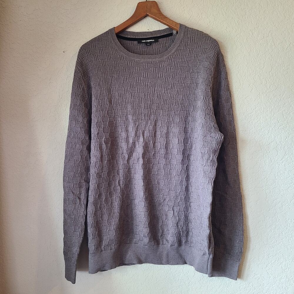 Karl Lagerfeld Men's Grey Knitted Long Sleeve Crewneck‎ Sweater Size L NWOT